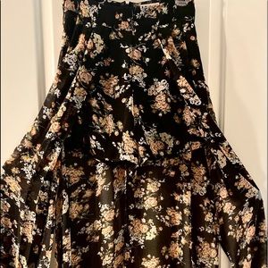 Black Floral Skirt With Shorts